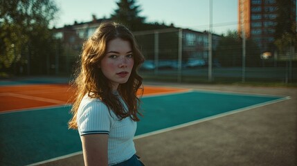Young woman on a tennis court