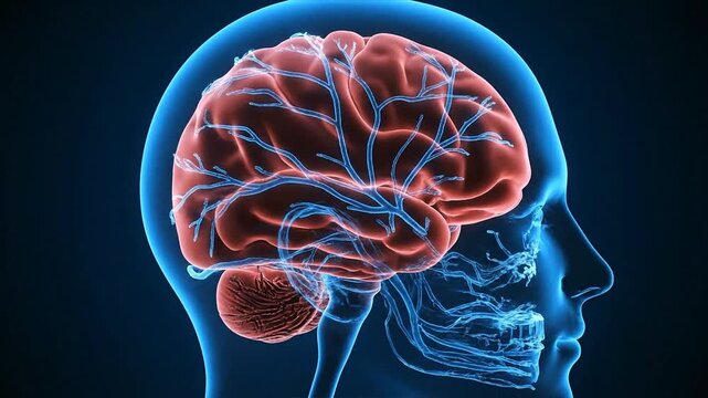 Diagnostic x-ray illustration of human head showing brain anatomy in profile view