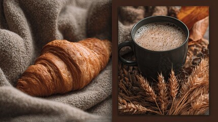 A flaky croissant served with a steaming cup of coffee captures the essence of a warm and inviting breakfast experience.
