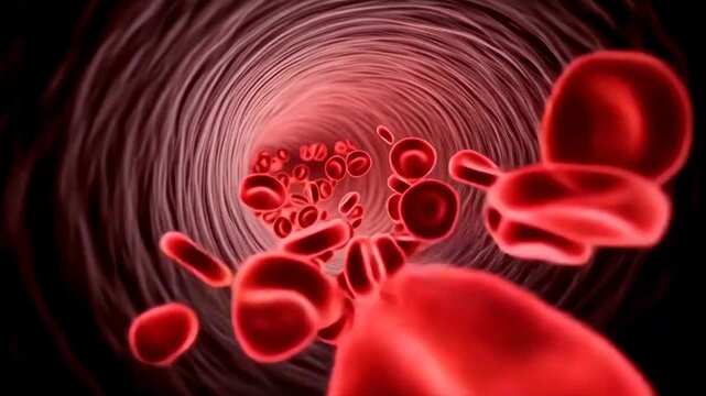 Blood flows into the arteries, view from the inside