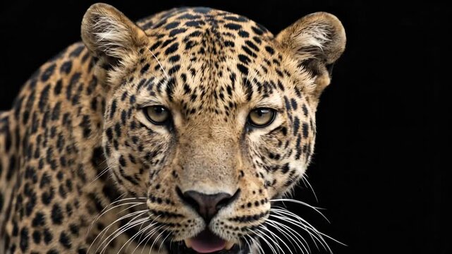 Leopards side profile with open mouth against a dark background