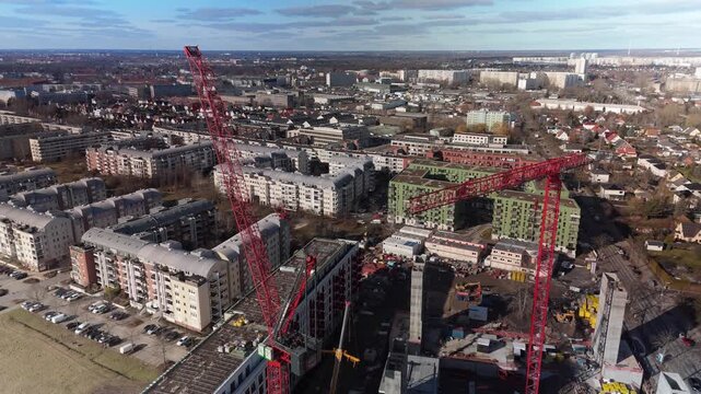 Berlin Housing Development &ndash; Drone Approaching Modern Construction Site