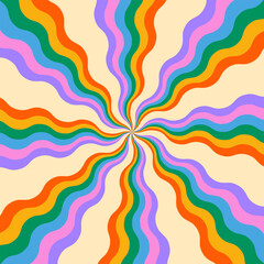 Obraz premium Cool Rainbow Groovy Texture. Abstract Cute Colorful Pattern. Y2k Background. Retro Starbust Backdrop Vector Design.