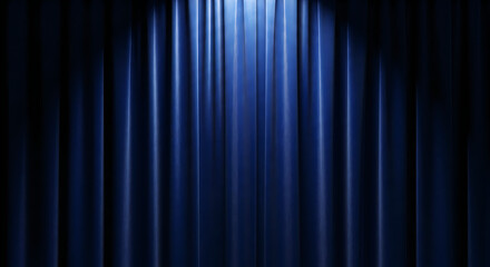 Elegant blue vertical blinds illuminated by a focused light source from above