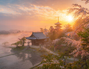 Fototapeta premium タイムスリップした朝日の昇る日本の都