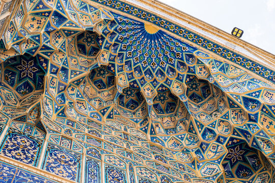Entrance portal of Guri Amir or Gur Emir is a mausoleum of the Mongol conqueror Amir Temur, Samarkand, Uzbekistan