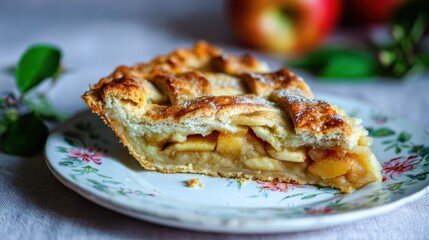 Warm apple pie served on a plate during afternoon gathering in a cozy kitchen