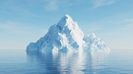 Large iceberg floats in calm ocean water under clear sky in daylight