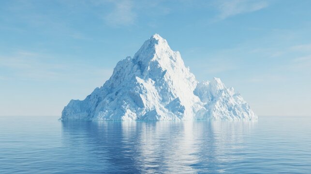 Large iceberg floats in calm ocean water under clear sky in daylight