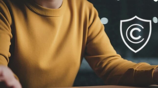 Business Meeting on Copyright Protection, Office Setting, Digital Media, Professional Environment, Close-Up View, Intellectual Property Awareness