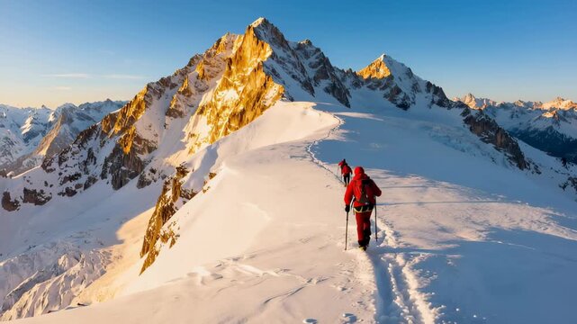 Aerial Adventure in the Swiss Alps: Mountaineering Snow Climbers Conquer Scenic Peaks