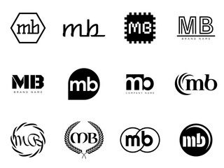MB logo company template. Letter m and b logotype. Set different classic serif lettering and modern bold text with design elements. Initial font typography. © SolaruS