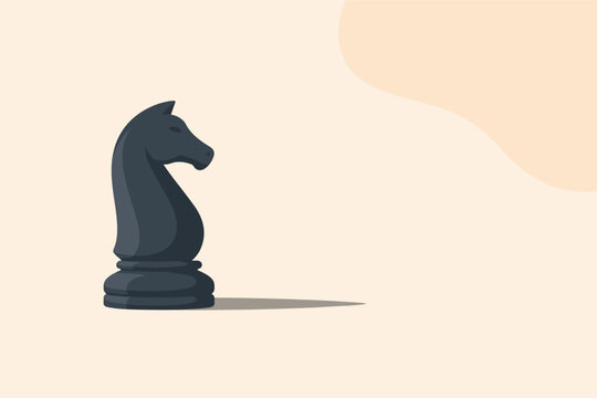 Chessknight silhouettegeneric st and ing up right with cle anh orse he adpr ofile andsimplified base positi oned in the left