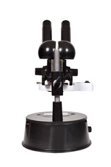 Fototapeta premium Laboratory microscope standing upright, professional scientific equipment isolated on transparent background.