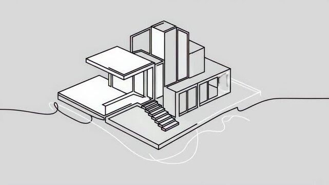 Architectural Design - Modern House Rendered in Minimalist Line Art.