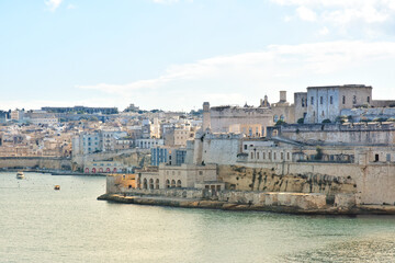 Fototapeta premium Panoramic view of the skyline of Senglea, Malta
