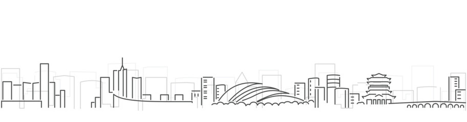 Naklejka premium Hefei Simple Dark Lines Skyline on White Background