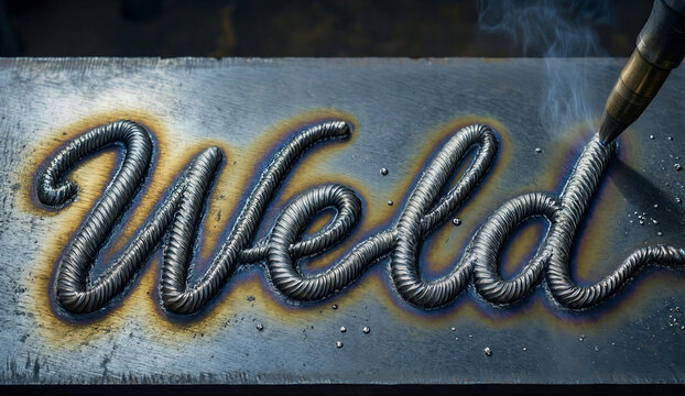 Weld Word Welded on Steel Plate Industrial Craft Concept