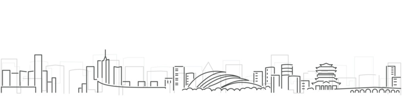 Hefei Simple Dark Lines Skyline on White Background