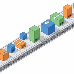 Fototapeta premium Colorful boxes on a conveyor belt in an industrial setting.
