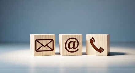 Communication icons on wooden blocks