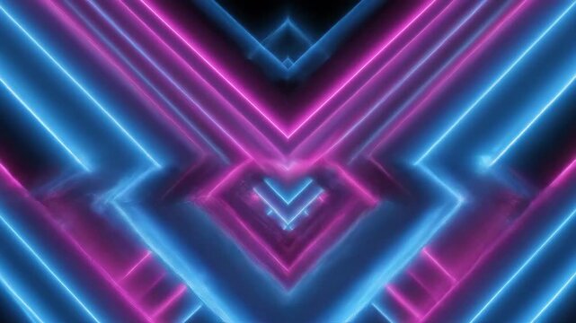Dynamic Neon Light Show. Symmetrical blue and pink glowing lines forming a diamond shape for VJ loops and digital backgrounds.