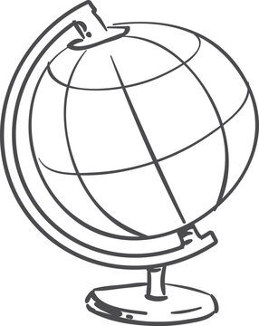 School globe doodle icon. Geography tool drawing