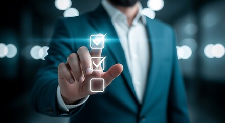Businessman interacting with virtual technology interface