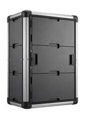 Modular station cabinet with interchangeable panels.