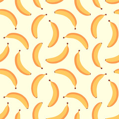 Obraz premium Seamless pattern with banana on soft background. Minimal tropical fruit repeat for card, fabric, textile, wrapping, wallpaper, packaging, print, summer, kids decor. Flat vector. Hand drawn.