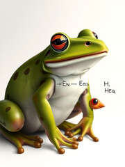 Fototapeta premium a frog with a beaky beak next to a beaky beaky beaky beaky beaky, Chemical formulas morphing into whimsical creatures representing their properties
