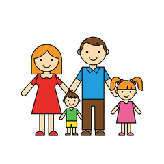 Smiling family with two children holding hands for love and togetherness concept