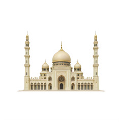 Fototapeta premium Majestic golden mosque with intricate details and minarets isolated on transparent background