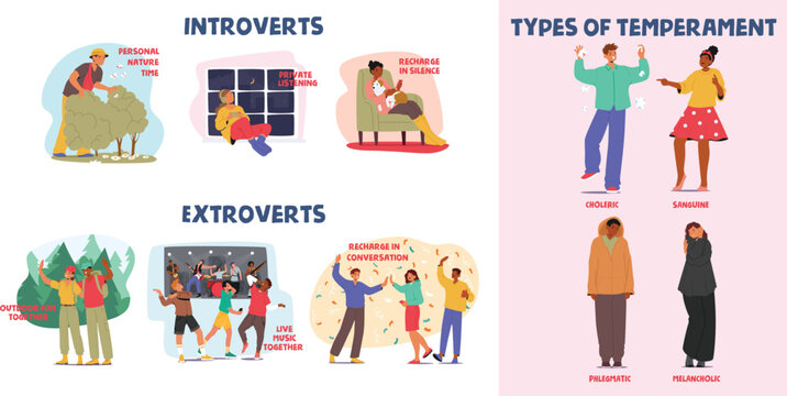 Comprehensive infographic poster showing types of people temperament and psychological profiles