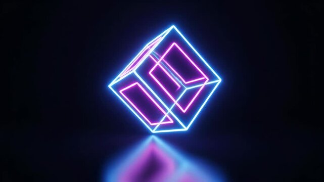 Abstract Neon Cube Animation with Glowing Geometric Shapes.