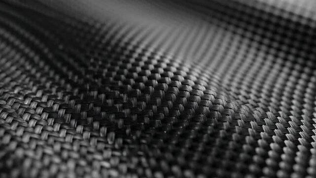 Abstract black carbon fiber weave texture background close up with shallow depth of field and light reflections