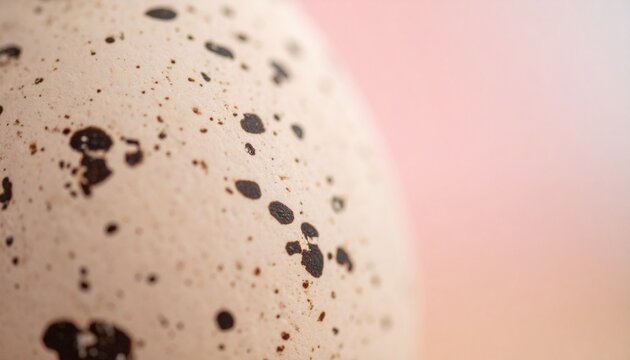 Ostern Osterfeier Wachtelei Makroaufnahme mit gesprenkelter Schale auf pastellfarbenem Hintergrund | Detail Textur mit Copyspace