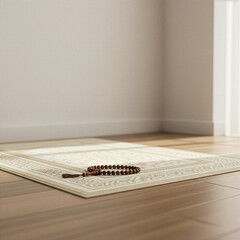 Ramadan spiritual scene, prayer mat, tasbih beads,