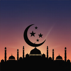 Islamic mosque skyline vector illustration