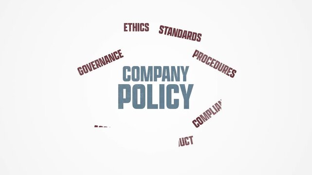 Company Policy Concept. Illustration with Icons  Keywords and Arrows on a Light Background