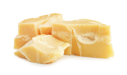 Pieces of natural cocoa butter isolated on white