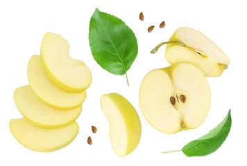 Fototapete Rund Zu Essen yellow apple with half isolated on white background. Top view. Flat lay .  © kolesnikovserg