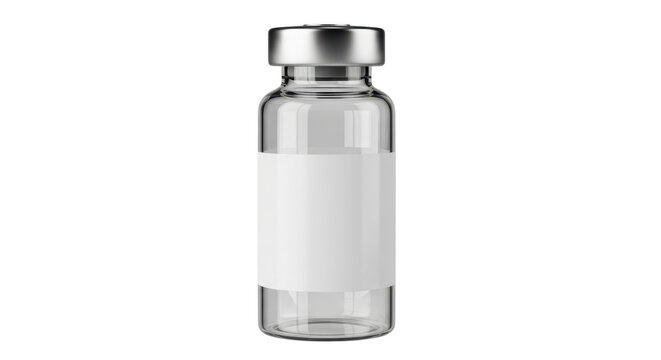 Clear Glass Vial Silver Cap Blank Label Isolated Transparent PNG Mockup