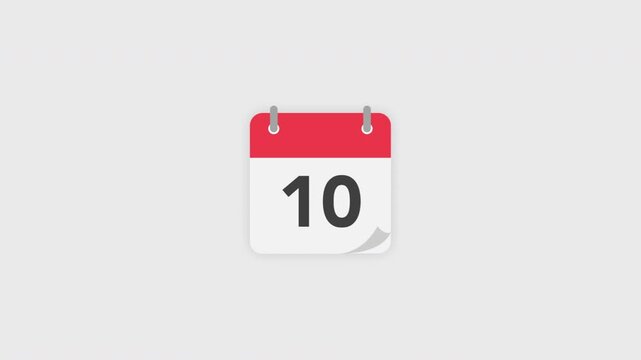 Minimal desk calendar flipping from 01 to 10 countdown animation time passing concept 4K