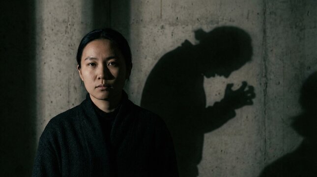 Hidden emotions and emotional masking conceptual portrait