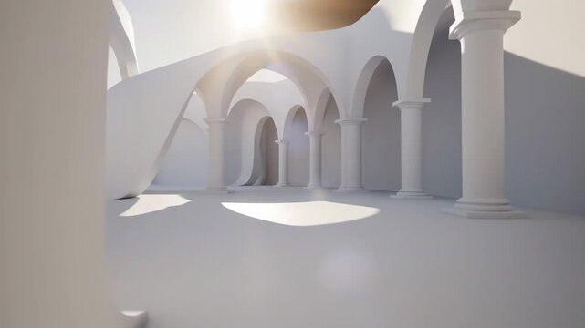Elegant white architectural structure featuring arches and columns brightened by natural daylight and shadows for aesthetic visual appeal always.