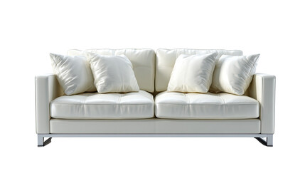 Fototapeta premium Elegant Comfort: A modern white sofa epitomizes contemporary design, inviting relaxation with its plush cushions and minimalist aesthetic, creating an atmosphere of refined comfort.