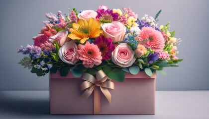 Fototapeta premium Beautiful Bouquet Of Flowers In A Box