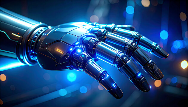 Futuristic Robot Hand With Glowing Blue Lights