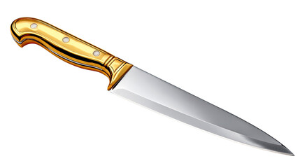 Golden Gleam of Culinary Precision: A close-up shot of a meticulously crafted knife, showcasing the elegance of the gold handle and the sharpness of the blade.
